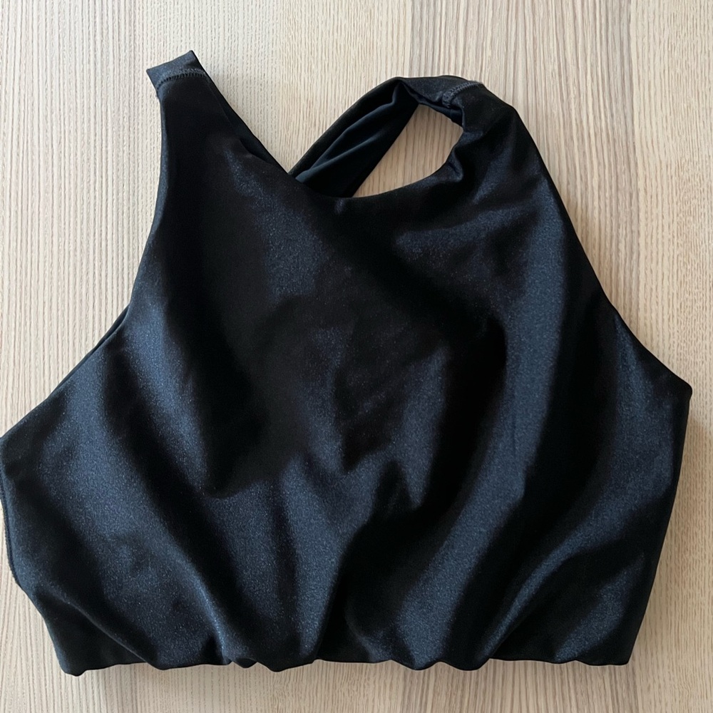Emily Hsu made in USA Black Luxe High Neck Sports Bra Top